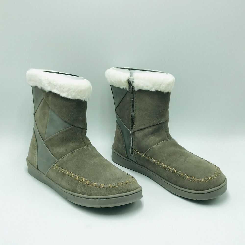 Earth Origins Women's 10 Willa Boots Chelsea Faux Suede Faux Fur Gray NWOB